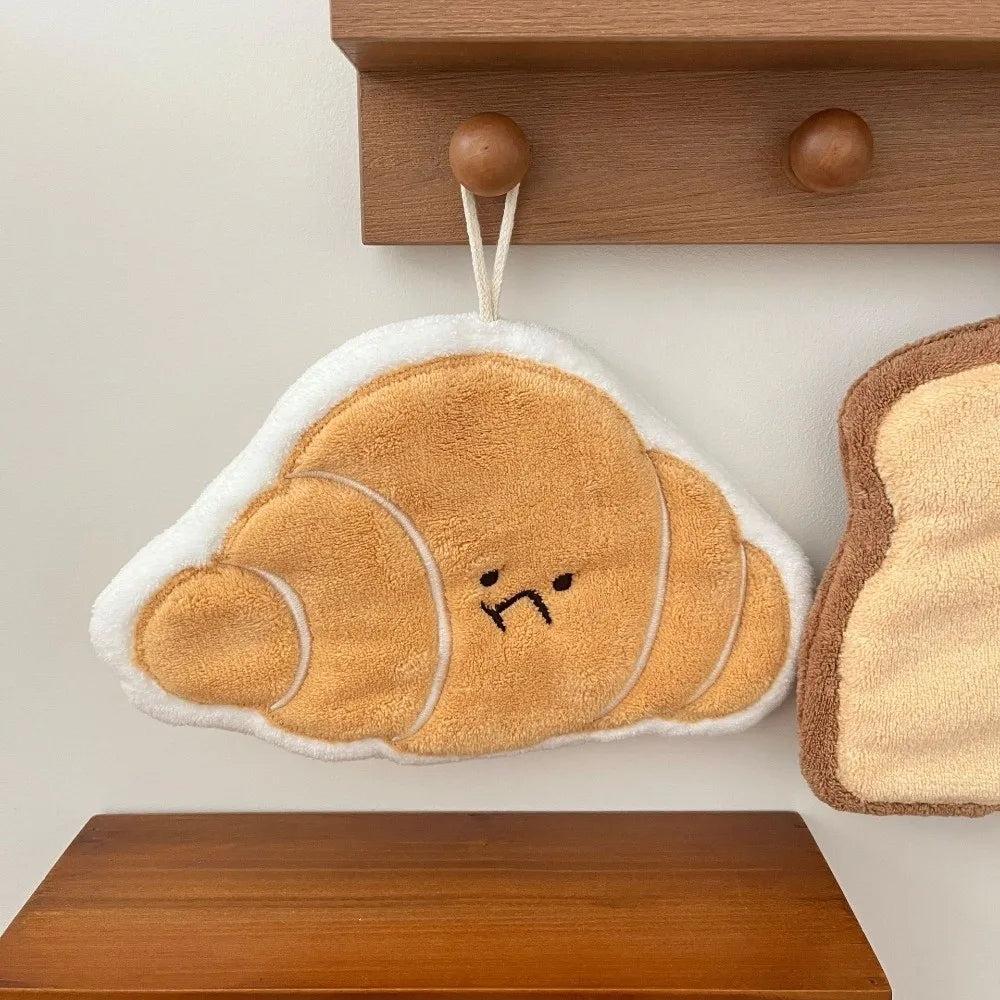 Hanging Thickened Super Absorbent Cartoon Bread Crochet Hand Towel Coral Velvet Small Square Towel Dual Use Bathroom Soft Towel Peaceful Pleasures Health and Wellness A