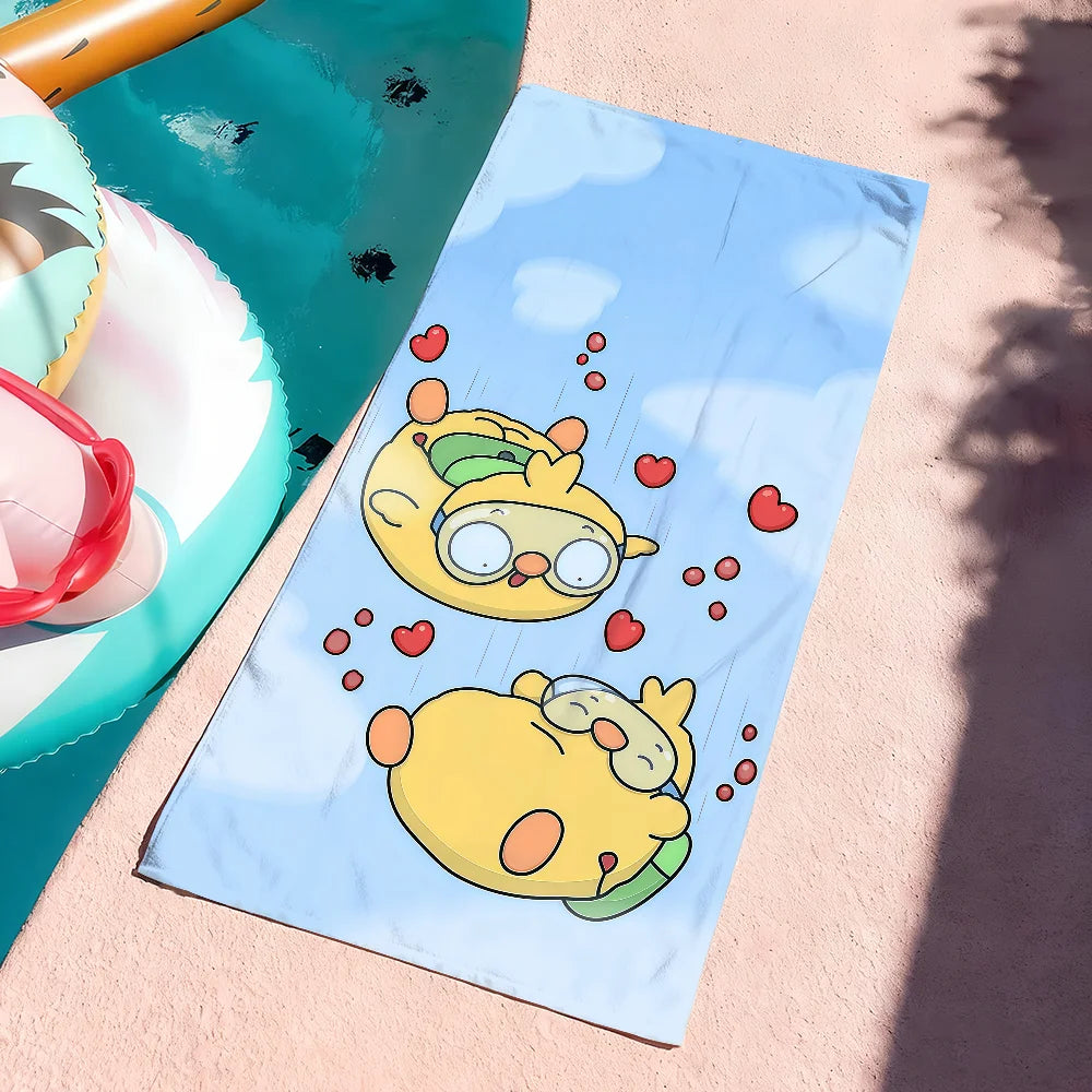 Cartoon Print Quick-Dry Beach & Bath Towel | Multi-Use Beach Bath Towel Peaceful Pleasures Health and Wellness