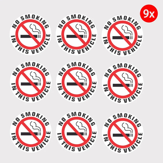 9x- NO SMOKING IN THIS VEHICLE Sticker Car Sticker Decal | 2" Dia | Outdoor Durable Peaceful Pleasures Health and Wellness Default Title