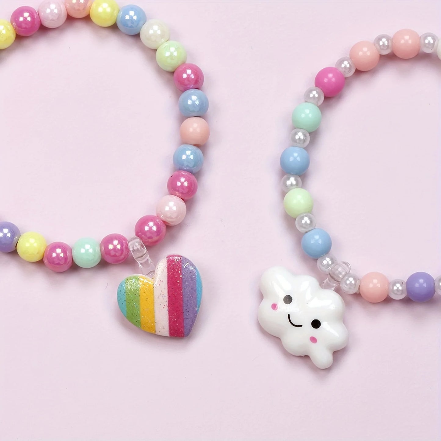 Kids Rainbow Beaded Bracelets 6-Pack | Love Cloud Charm Pendants