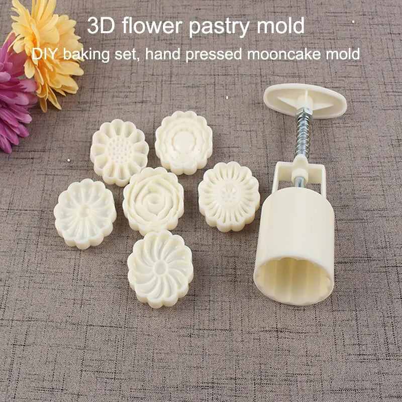 Mooncake Mold Mid-Autumn Festival Hand-Pressure Flower Moon Cake Mould DIY Hand Mooncake Pressure Fondant Decoration Tools Peaceful Pleasures Health and Wellness