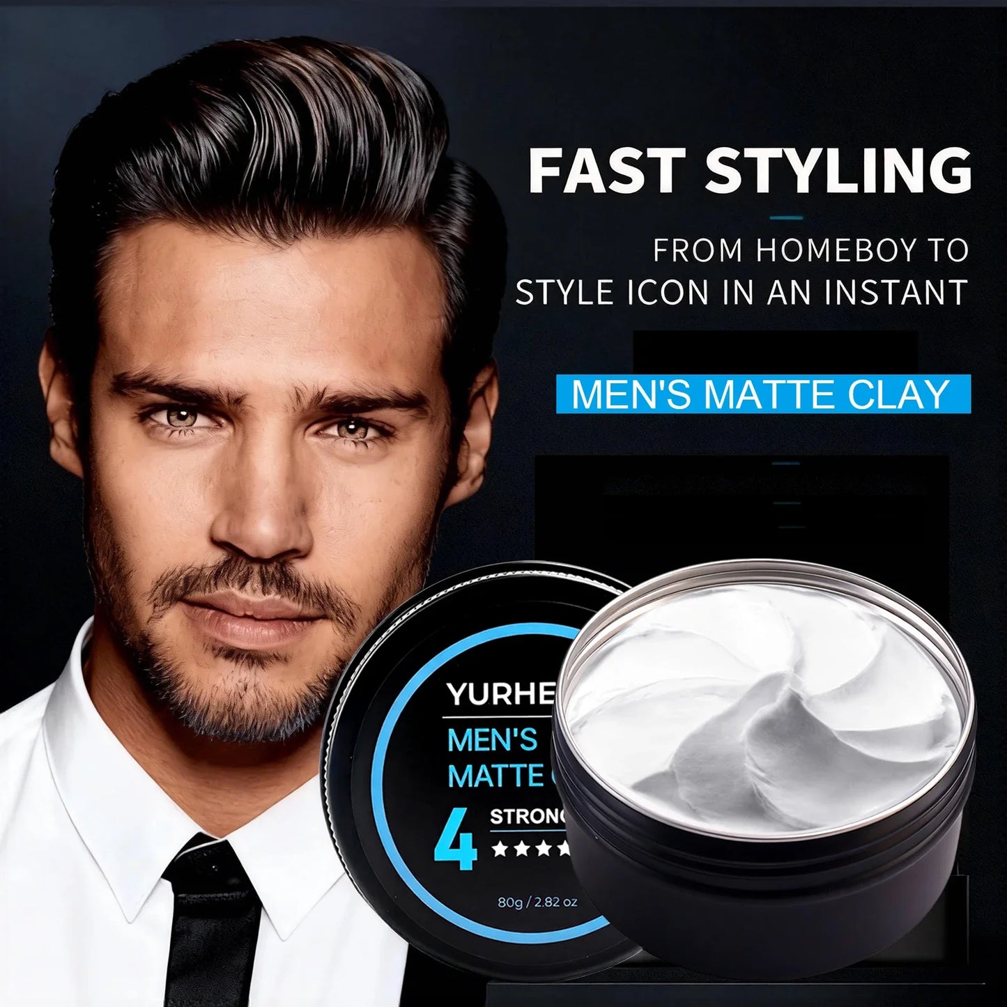 Men's Hair Clay Strong Hold Matte Finish – Natural Look 80g