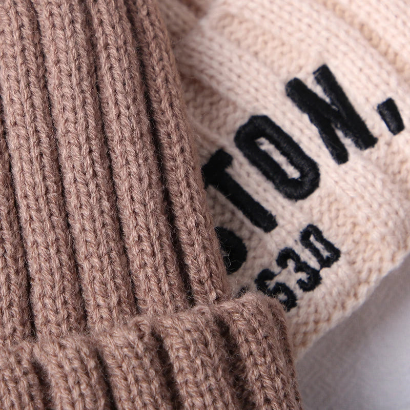 Baby Winter Knit Beanie Hat | Letter Embroidery Toddler Cap