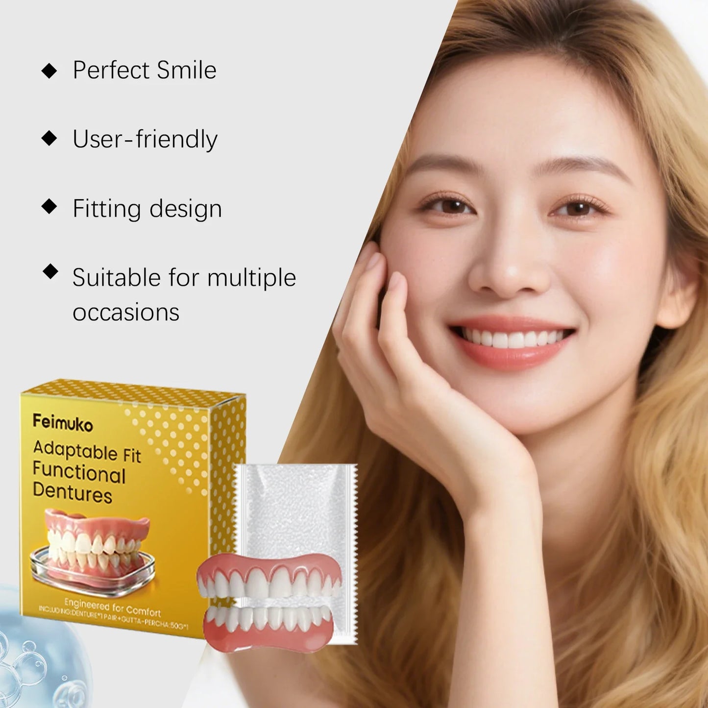 Silicone Fake Teeth Full Set – Realistic Upper & Lower Dentures
