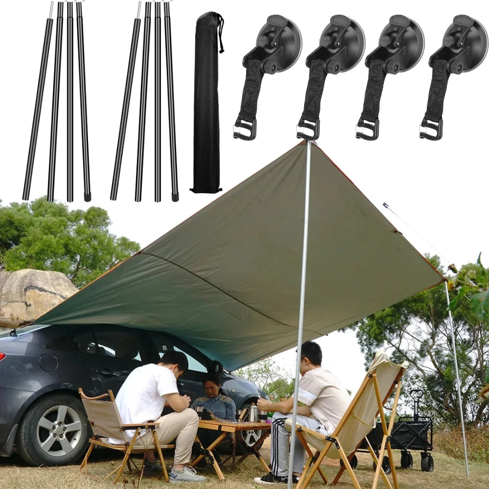 Car Tent Telescopic Pole with 2/4Pc Suction Cup Adjustable Aluminium Alloy Tent Rods for Trailor Hiking Camping Awning Shelters Peaceful Pleasures Health and Wellness