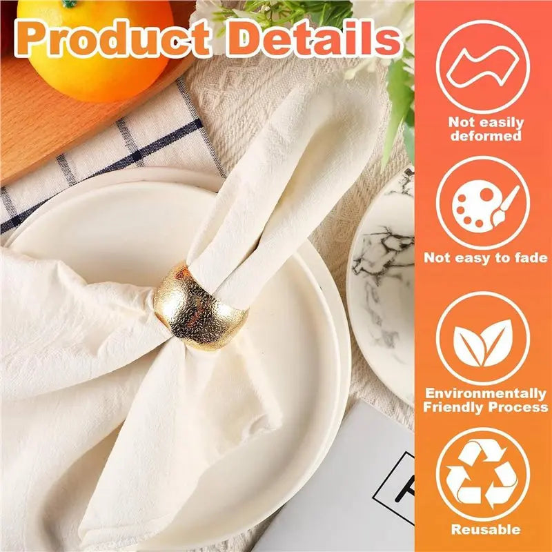 A36T-48 Pcs Day Gold Napkin Rings Napkin Holders For Cloth Napkins Wedding Napkin Holder Rings For Fabric Table Napkins Peaceful Pleasures Health and Wellness