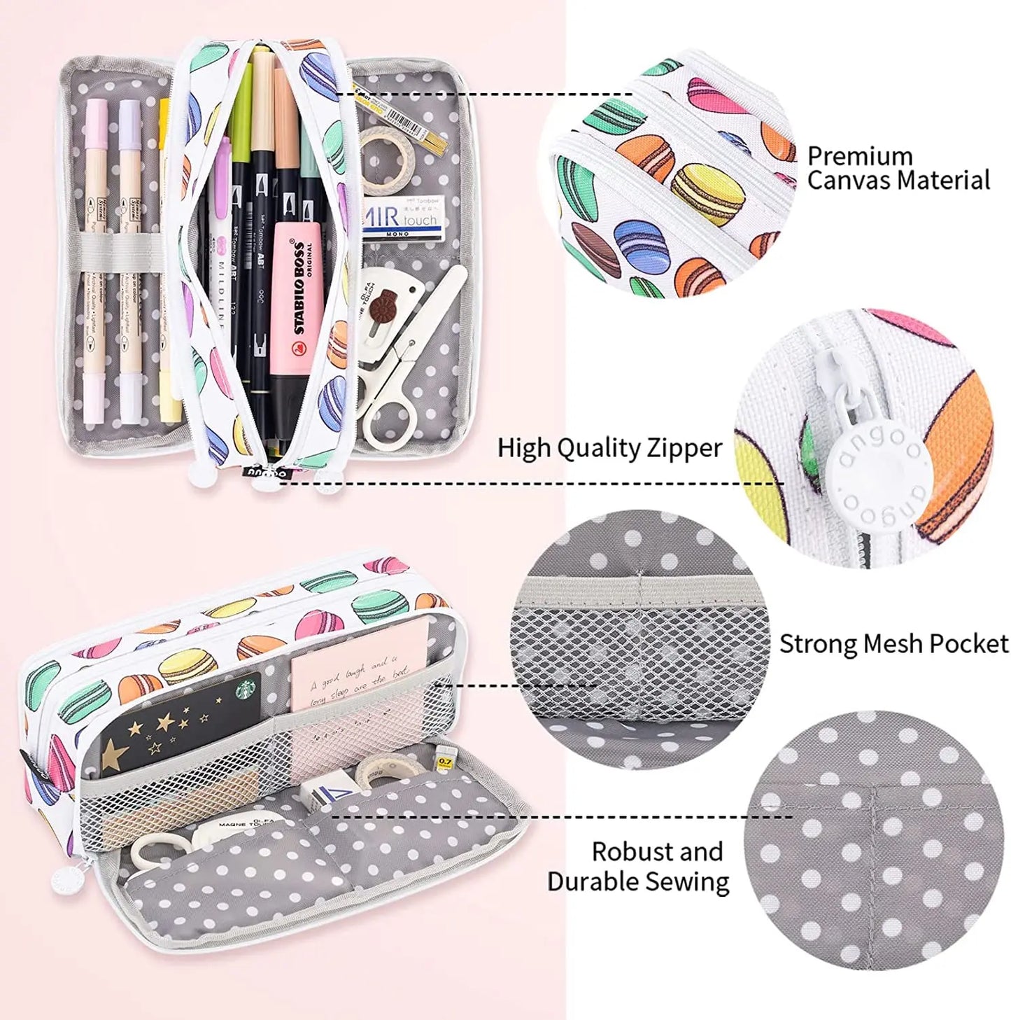 Bview Art Big Capacity Pencil Case 3 Compartment Bag Storage Box