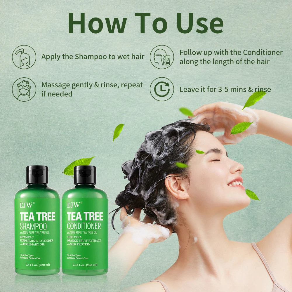 Tea Tree Oil Shampoo and Conditioner Set| Refreshes Scalp, Soothes,Cleanses Buildup, Clarifying for Oily Hair|Pure Tea Tree Peaceful Pleasures Health and Wellness