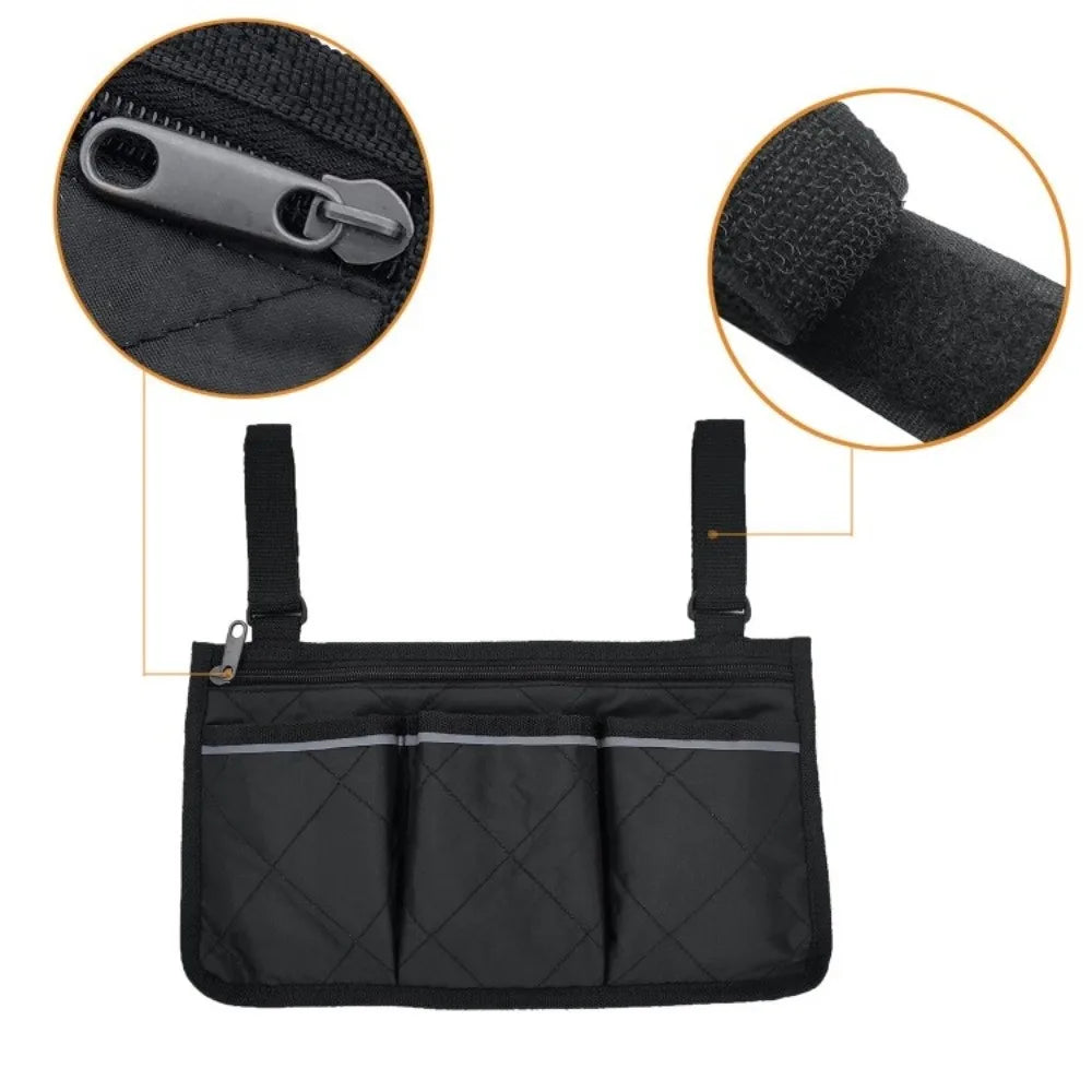 Wheelchair Armrest Hanging Bag | Multi-Pocket Waterproof Organizer