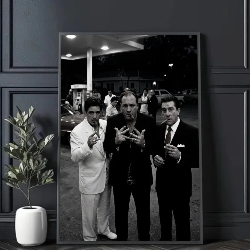 Black and White Mafia Boss Famous Gangster Character Photography Aesthetic Canvas Poster Wall Art Printed Home Decor Gift Peaceful Pleasures Health and Wellness