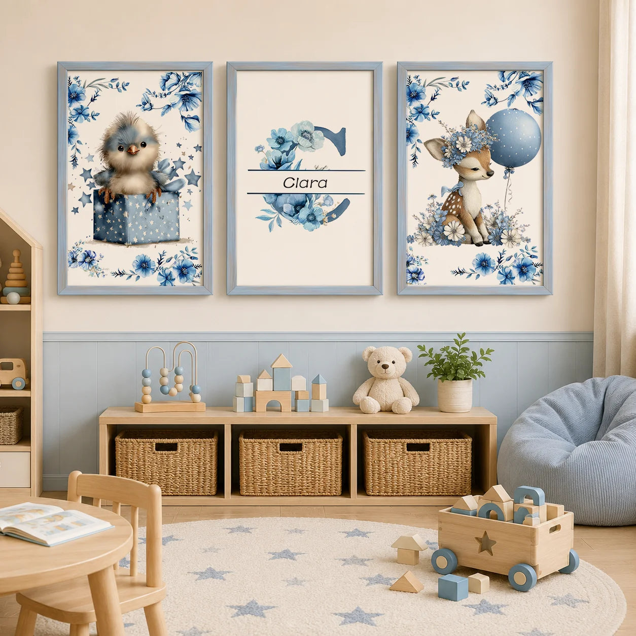 Custom Name Nursery Wall Art, Animal Flower Canvas Painting, Nordic Poster Print for Baby, Toddler Kids Room Decor Peaceful Pleasures Health and Wellness