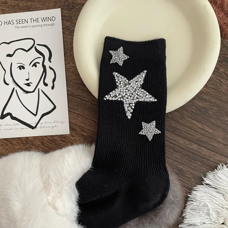 Diamond Cartoon Bear Decorative Socks, Fashionable Diamond Sparkling Women's Socks, Comfortable And Breathable Christmas Socks Peaceful Pleasures Health and Wellness black One Size