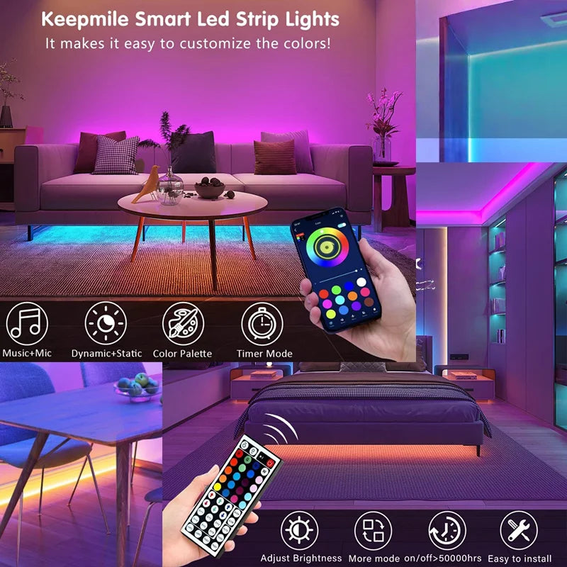 RGB LED Strip Lights 1-20m USB Music Sync & APP Control