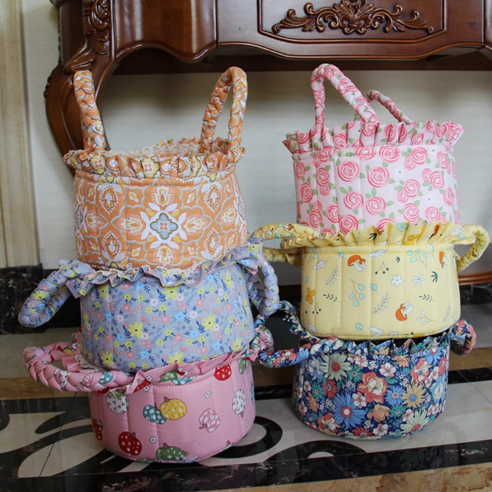 Korean Pastoral Fabric Storage Basket Sundries Toy Cosmetic Storage Box Cute Floral Underwear Organizer Furniture Decoration Peaceful Pleasures Health and Wellness