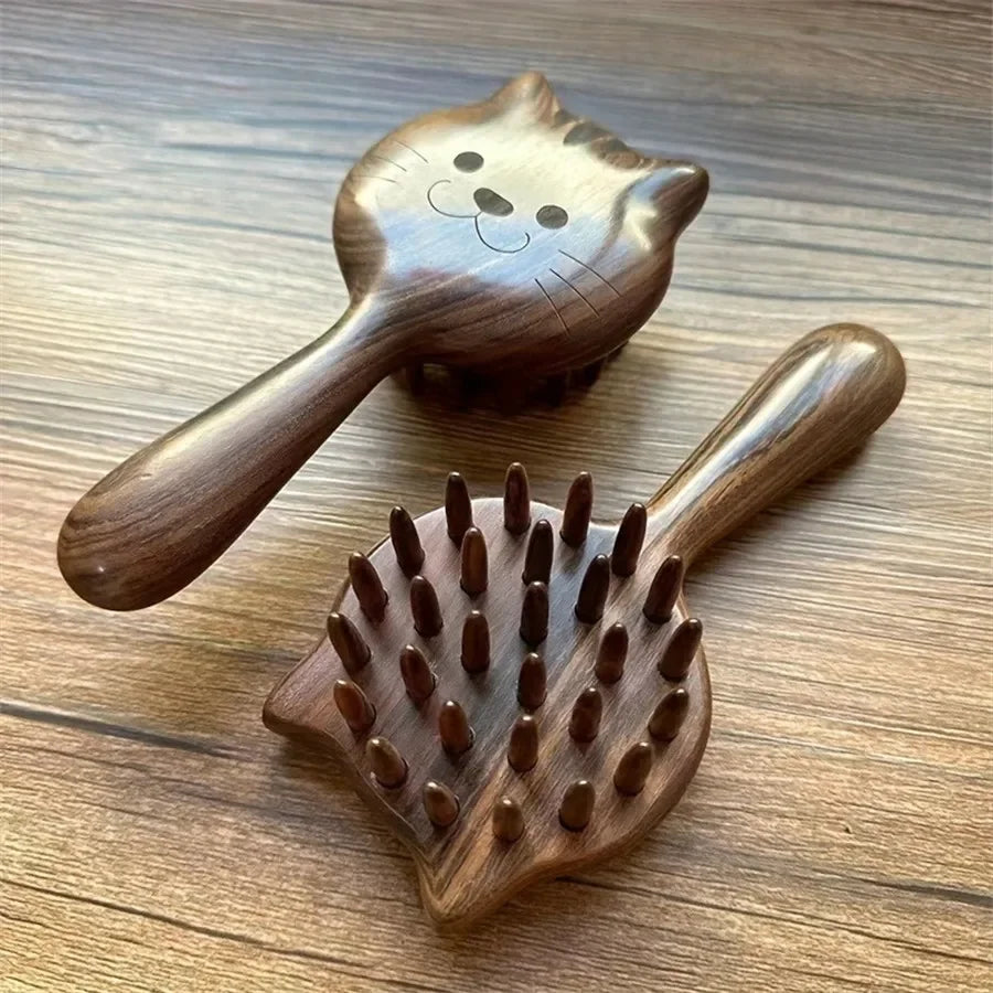 Kitten Shape Wood Air Cushion Scalp Massage Comb for Women