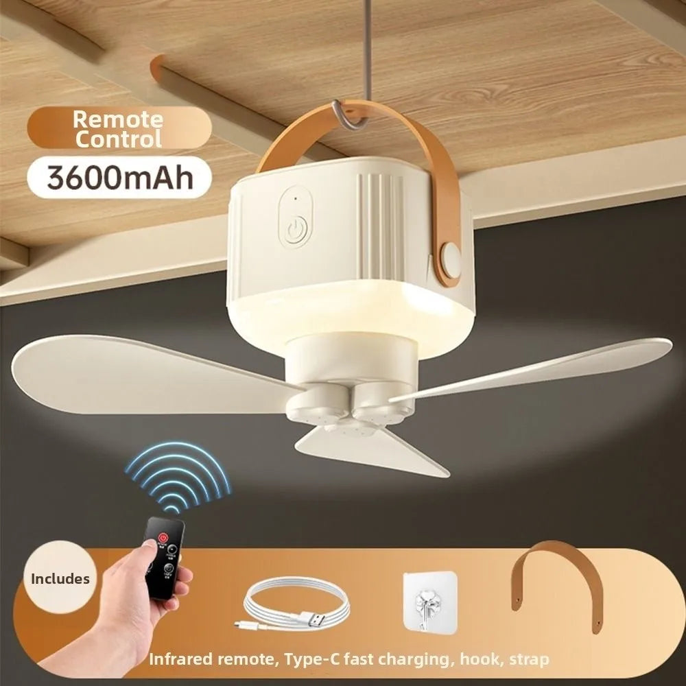 Rechargeable Hanging Ceiling Fan with LED Light & Remote Control