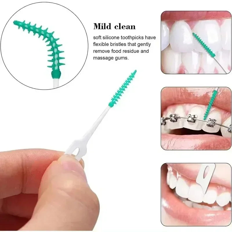 Interdental Silicone Brushes 40 Units Dental Toothpicks Brush Between Teeth Silicone Toothpicks with Thread Oral Cleaning Tools Peaceful Pleasures Health and Wellness