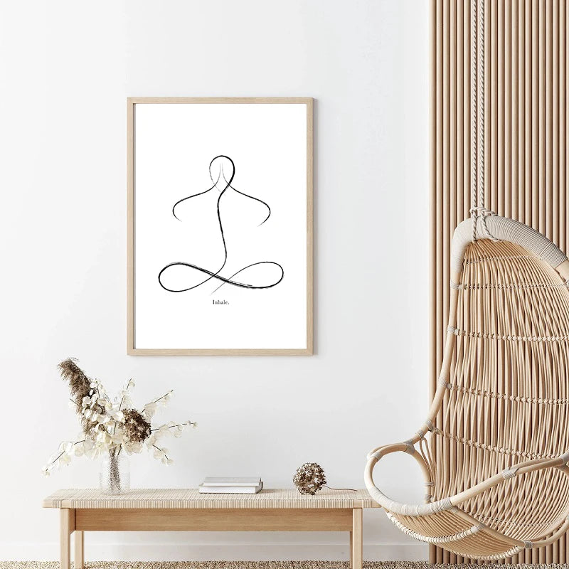 Yoga Pose Line Art Meditation Poster Yoga Symbol Breathe Canvas Printing Minimalist Modern Wall Art Picture Yoga Room Decor Peaceful Pleasures Health and Wellness