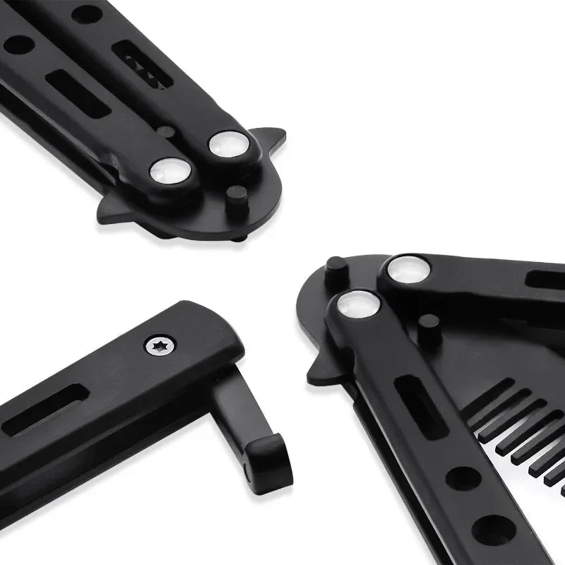 Foldable Comb Stainless Steel Practice Training Butterfly Knife Comb Beard Moustache Brushe Salon Hairdressing Styling Tool Peaceful Pleasures Health and Wellness