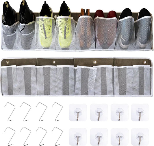 16-Pocket Hanging Shoe Organizer for RV & Bedside - Foldable Mesh Storage Bag with Hooks, Space-Saving 2 Pack Peaceful Pleasures Health and Wellness United States