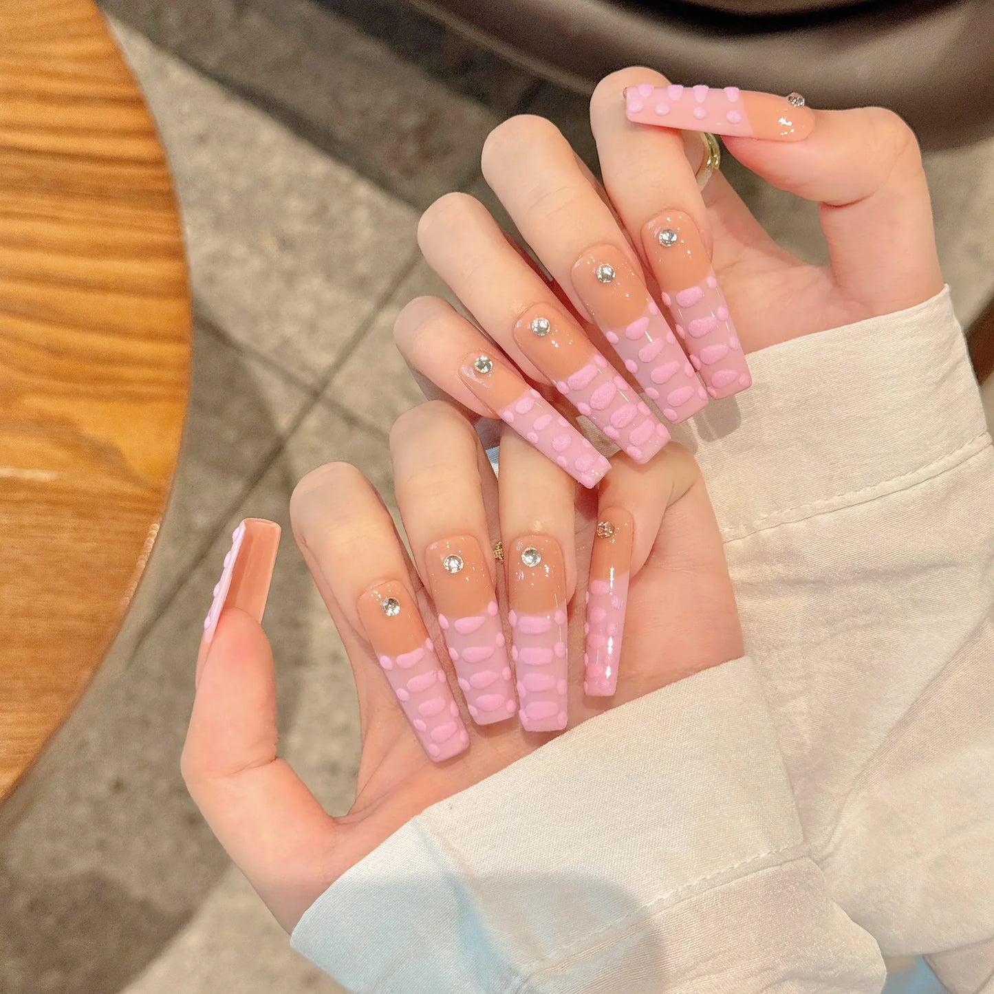 Handmade Press-On Nails | Pink French Long Ballet Fake Nails