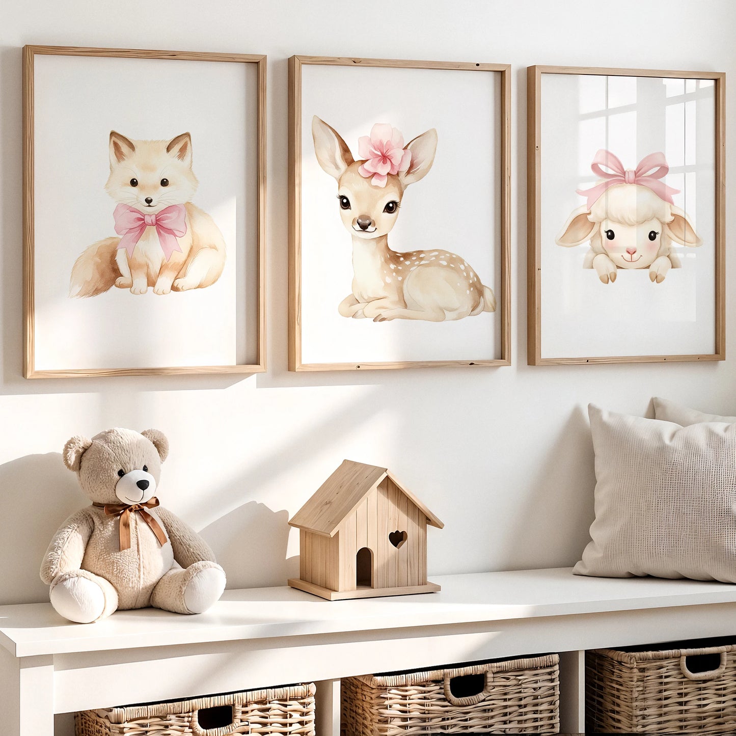 3-Piece Cartoon Fox Deer Lamb Canvas Wall Art | Kids Room Decor