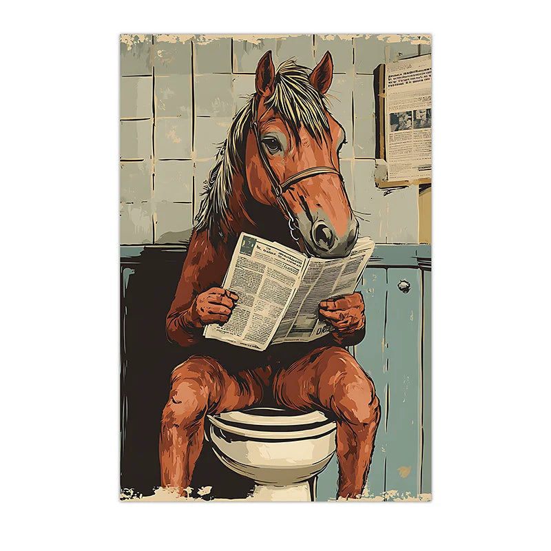 Funny Horse Vintage Bathroom Wall Art | Retro Canvas Poster Canvas Wall Art Peaceful Pleasures Health and Wellness 02 15x20cm No Frame China Mainland