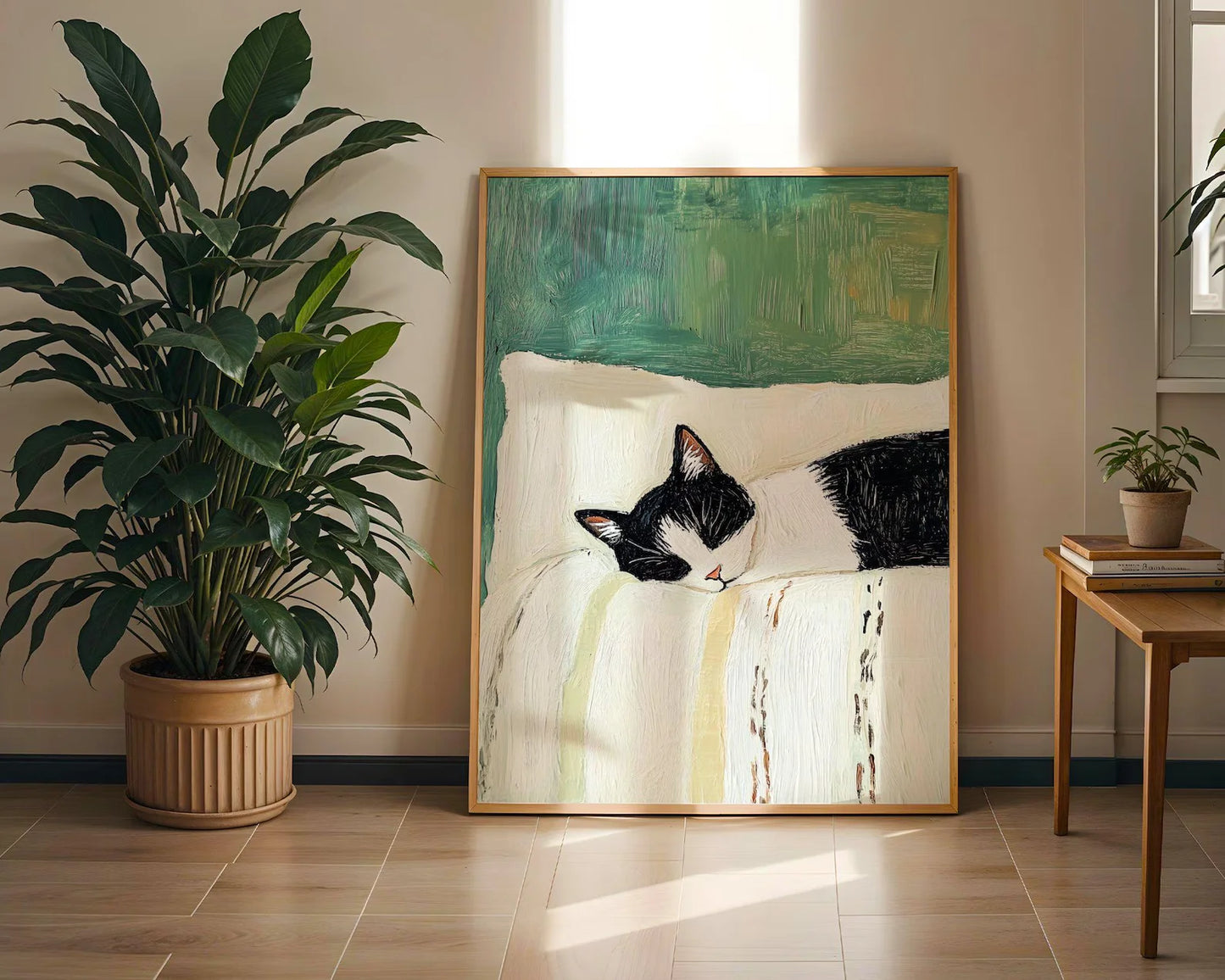 Sleeping Tuxedo Cat Canvas Wall Art | Unframed Cat Poster