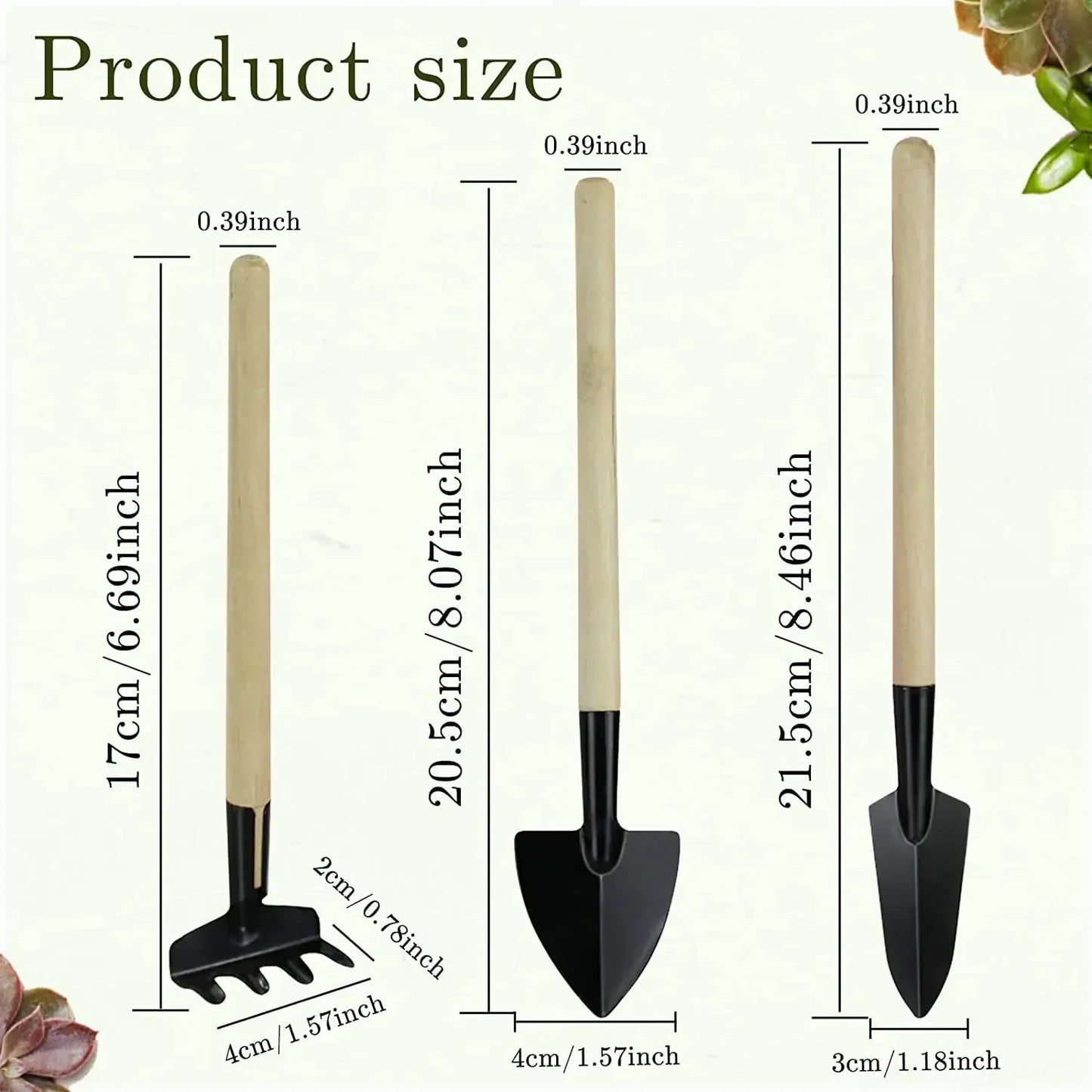 Mini 3-Piece Garden Tool Set – Trowel, Rake & Shovel Kit