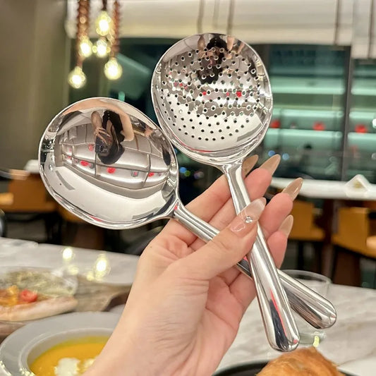 Stainless Steel Ladles For Serving Soup Rice Serving Spoon Drain Hole Heat Insulated Handle Kitchen Utensils For Daily Use Hot Peaceful Pleasures Health and Wellness