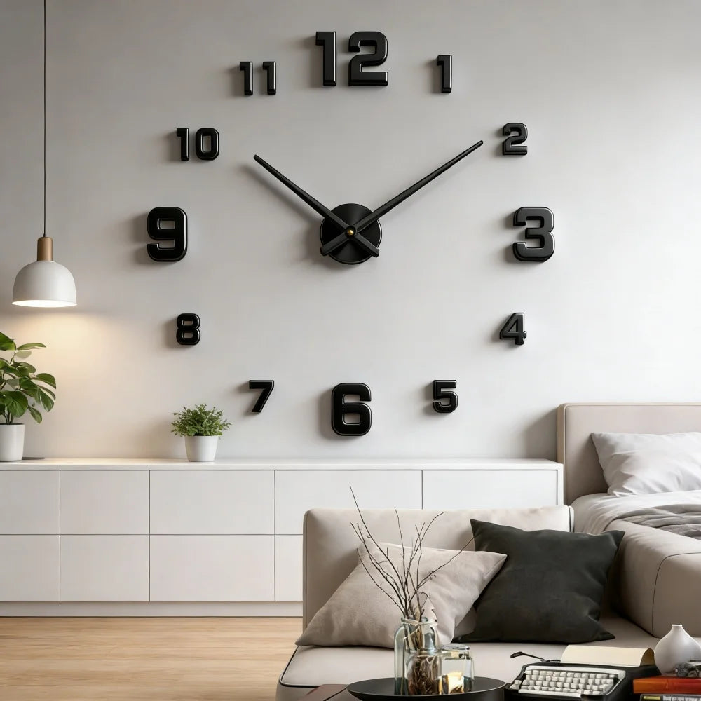 New Modern Design Large Wall Clock 3D DIY Quartz Clocks Fashion Watches Acrylic Mirror Stickers Living Room Home Decor Horloge Peaceful Pleasures Health and Wellness