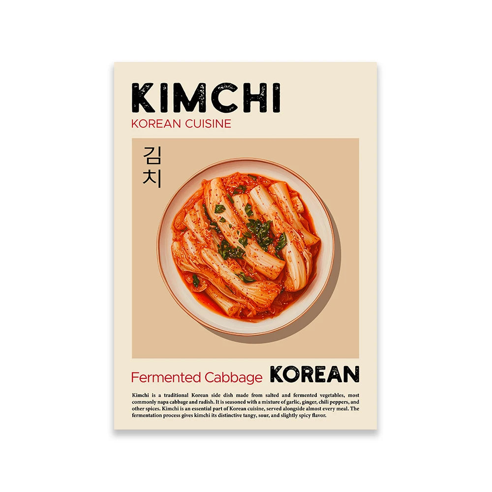Kitchen Food Poster Pizza Ramen Sushi Spaghetti Kimchi Pancakes Croissant Dumpling Wall Art Canvas Print for Dinning Room Decor Peaceful Pleasures Health and Wellness