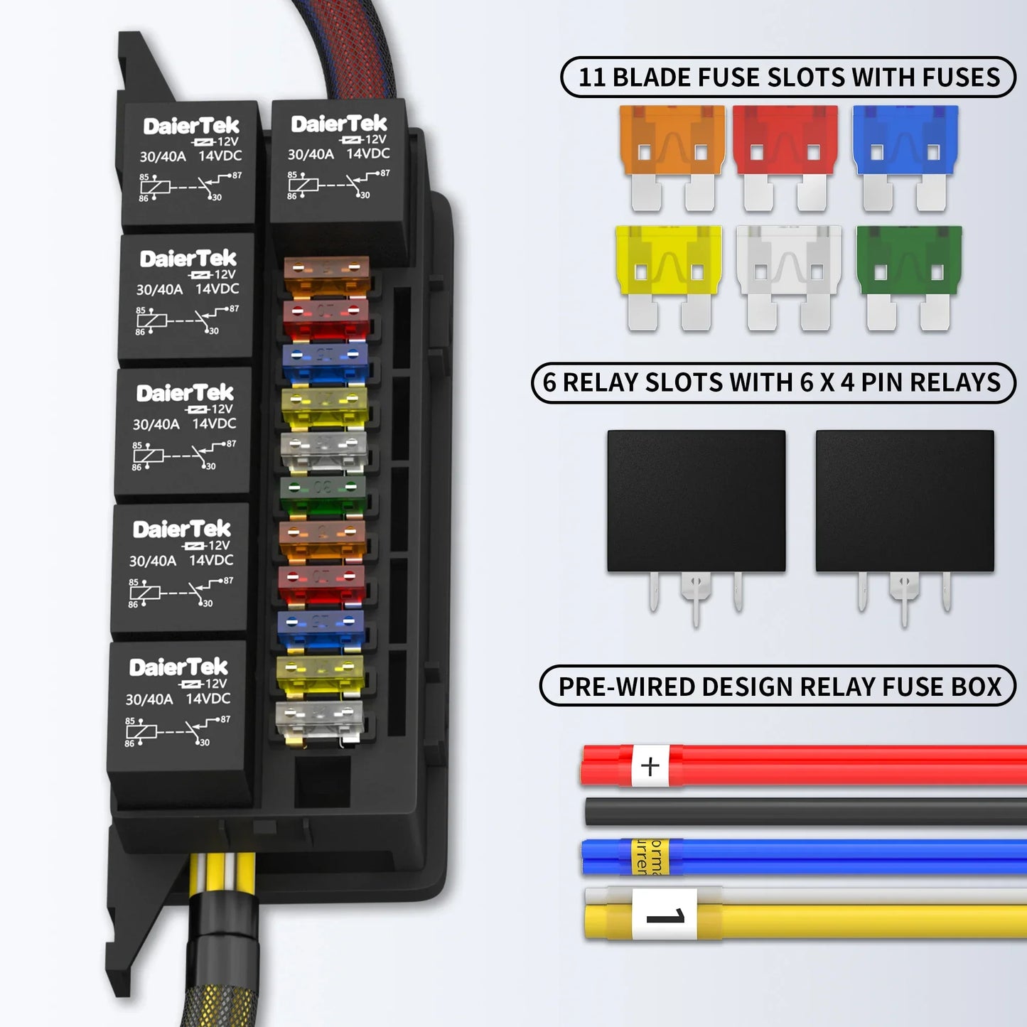 12V Pre-Wired Fuse Relay Box – 6 Relays & 11-Way ATC/ATO for Auto Car Marine Peaceful Pleasures Health and Wellness
