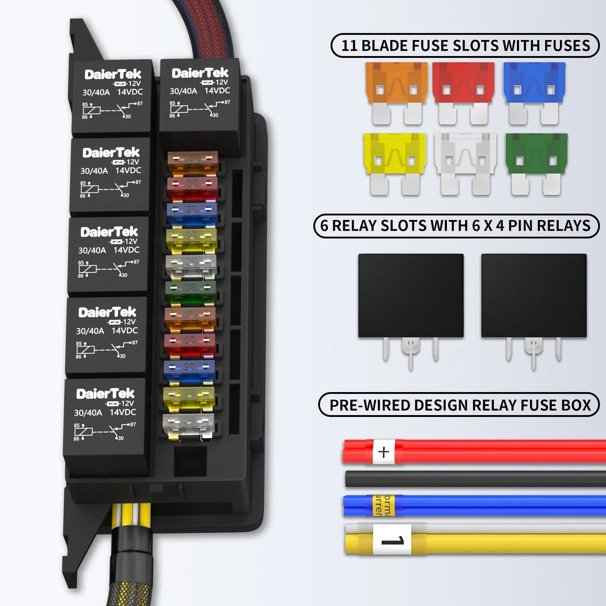 12V Pre-Wired Fuse Relay Box – 6 Relays & 11-Way ATC/ATO for Auto Car Marine Peaceful Pleasures Health and Wellness
