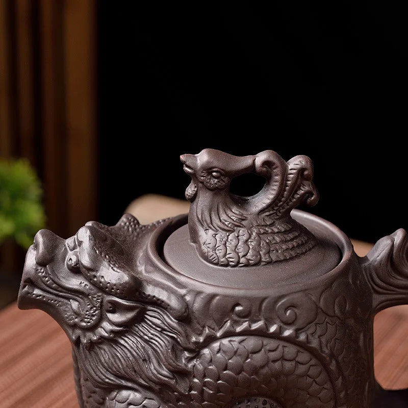 Chinoiserie large capacity dragon and phoenix teapot purple clay teapot kung fu tea set suit teapot tea maker Peaceful Pleasures Health and Wellness