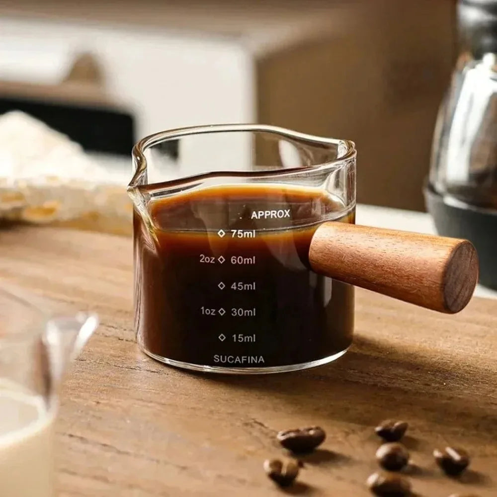 Hot Wooden Handle Hand-brew Coffee Machine Single/double-mouth Glass Coffee Measuring Cup Precise Scale, Reusable Peaceful Pleasures Health and Wellness