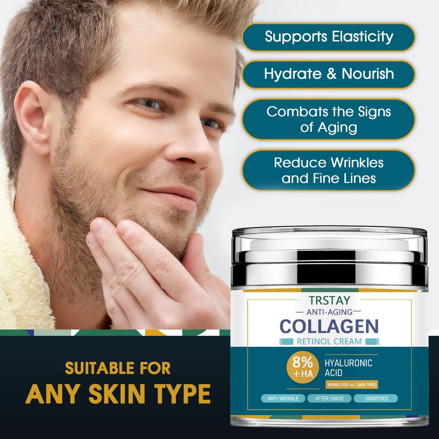 Mens Face Cream Moisturizer with 8% Hyaluronic Acid Collagen,one or two pumps is enough to dab on cheeks,forehead,and chin and g Peaceful Pleasures Health and Wellness