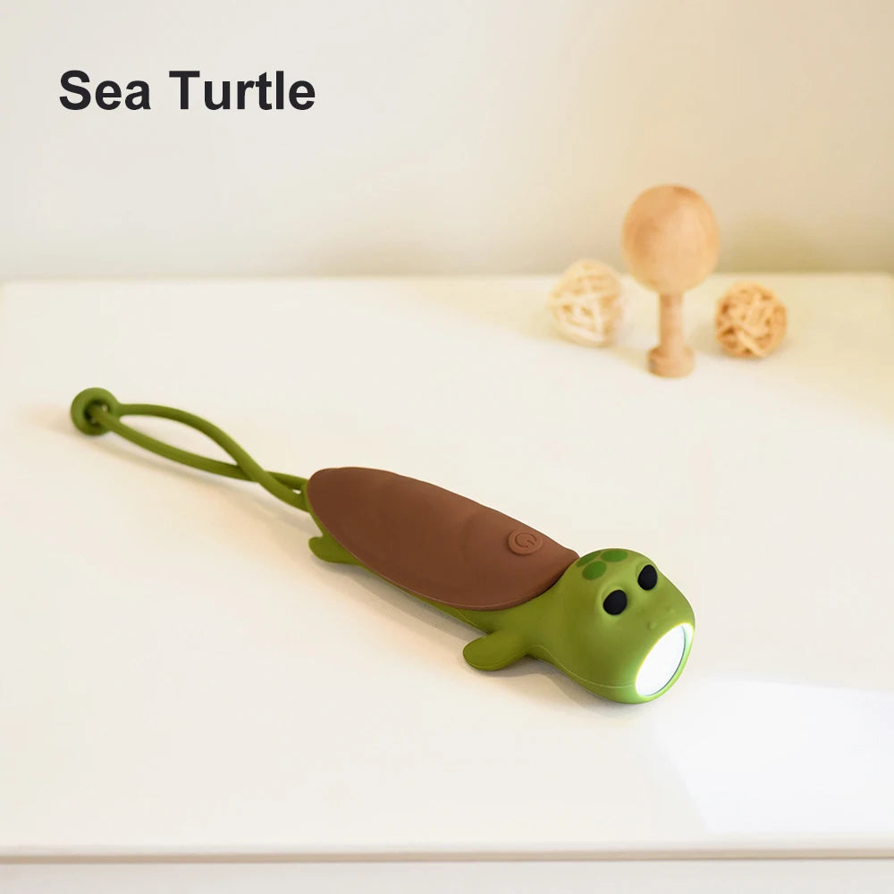 New Soft Silicone LED Flashlight USB Rechargeable Light Bear Rabbit Portable Outdoor Household Bedtime Story Torch For Children Peaceful Pleasures Health and Wellness Sea Turtle