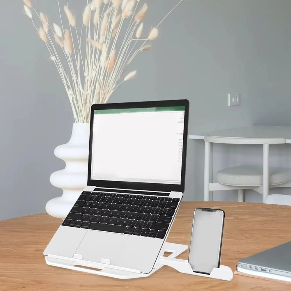 Plastic Laptop Stand With Phone Holder Non Slip Desktop Holder Portable Multiple Height Ergonomic Laptop Riser Desk Tablet Phone Peaceful Pleasures Health and Wellness