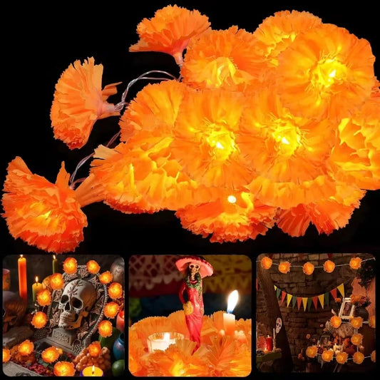 5 Ft LED Orange Marigold Garland Lights | Halloween & Diwali LED Garland String Lights Oasis Select