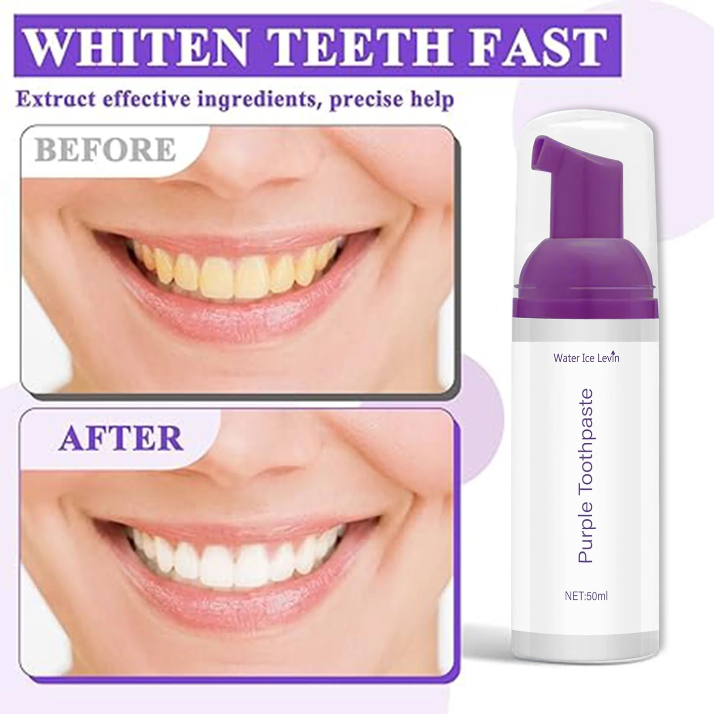 Purple Mousse Toothpaste 50ml – Whitening & Fresh Breath Mousse Toothpaste Peaceful Pleasures Health and Wellness