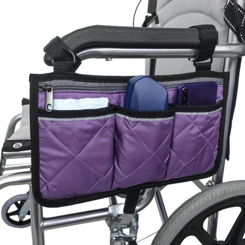 Wheelchair Armrest Hanging Bag | Multi-Pocket Waterproof Organizer