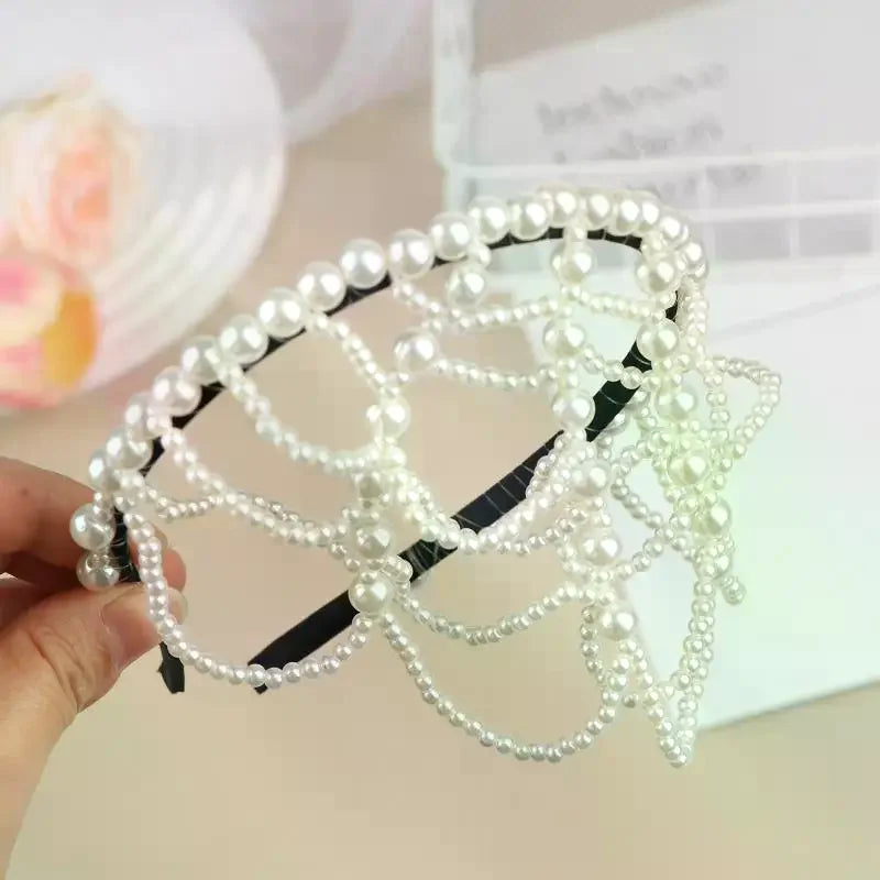 Vintage Pearl Headband – Layered Beaded Bridal Hair Hoop
