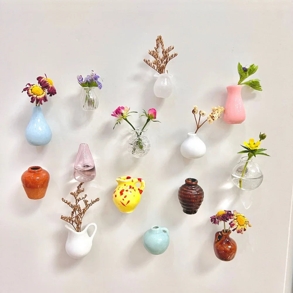 3D Mini Ceramic Vase Fridge Magnets | Cute Kitchen Decor