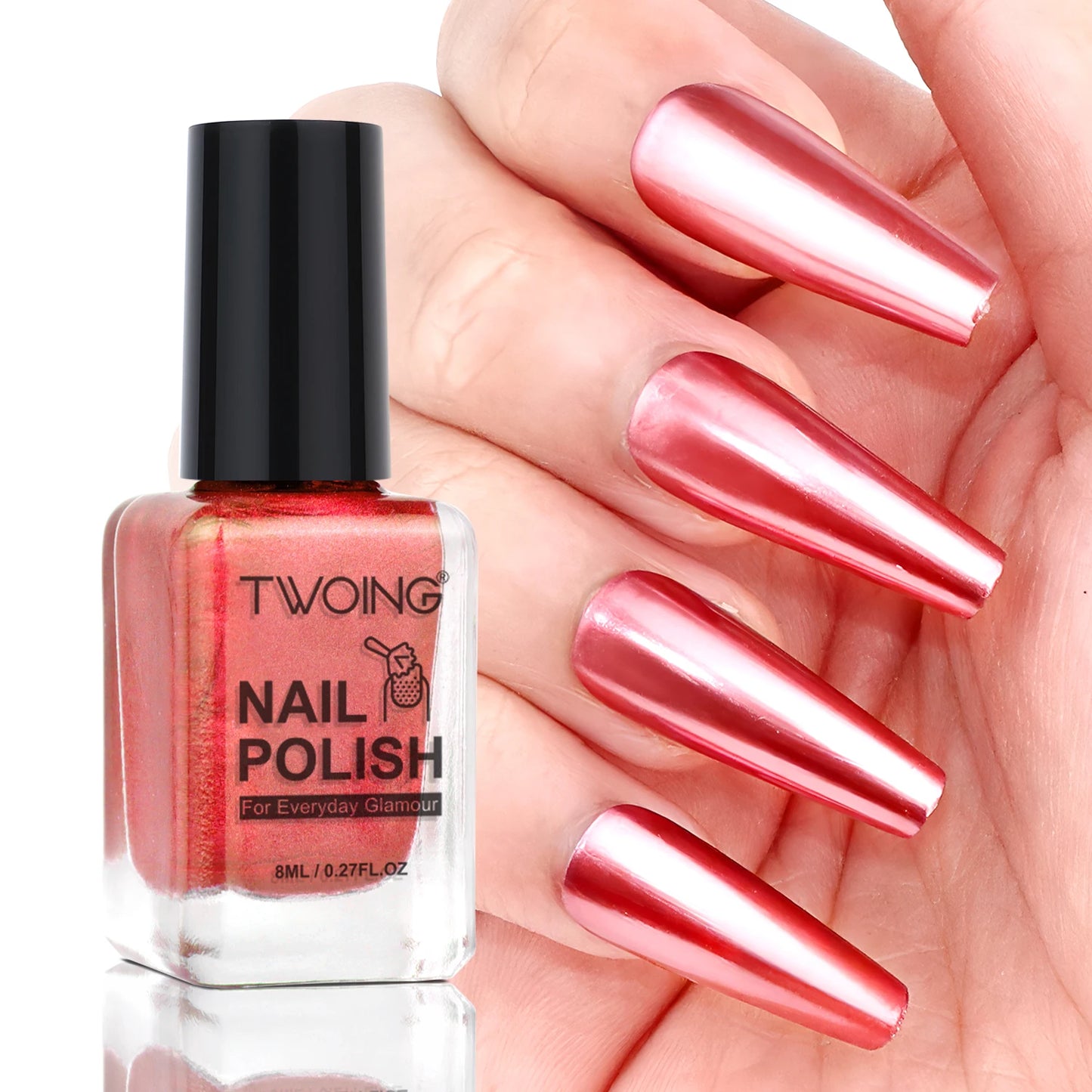 TWOING 8ml 9 Colors Metallic Mirror Nail Polish Set, Quick-Dry Chrome Nail Polish, Long-Lasting High Shine for DIY Manicure Peaceful Pleasures Health and Wellness Red