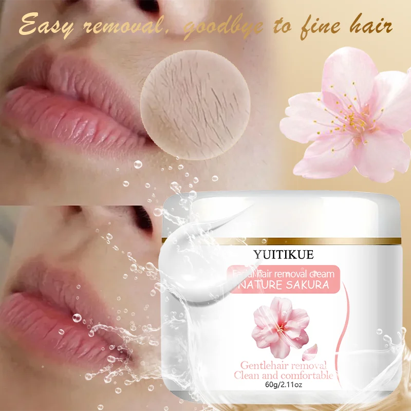 Yuitikue Sakura Facial Hair Removal Cream, 60g Gentle Nature-Infused Face Hair Remover for Clean & Comfortable Skin Peaceful Pleasures Health and Wellness