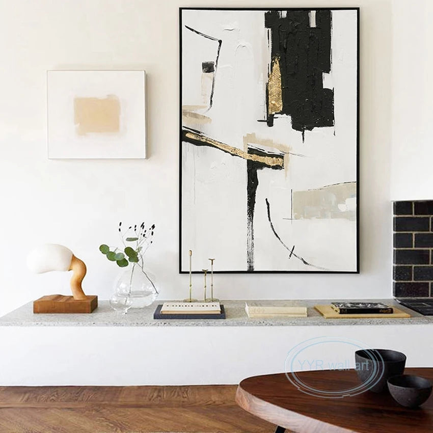 Pure Hand-Painted Abstract Art Oil Painting Nordic Living Room Porch Wall Decoration Mural Light Luxury Gold Foil Poster Custom Peaceful Pleasures Health and Wellness