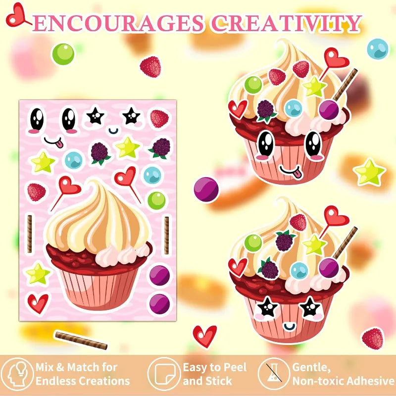 Creative Cupcake Make Face Stickers Sheets Kids Children Toddlers