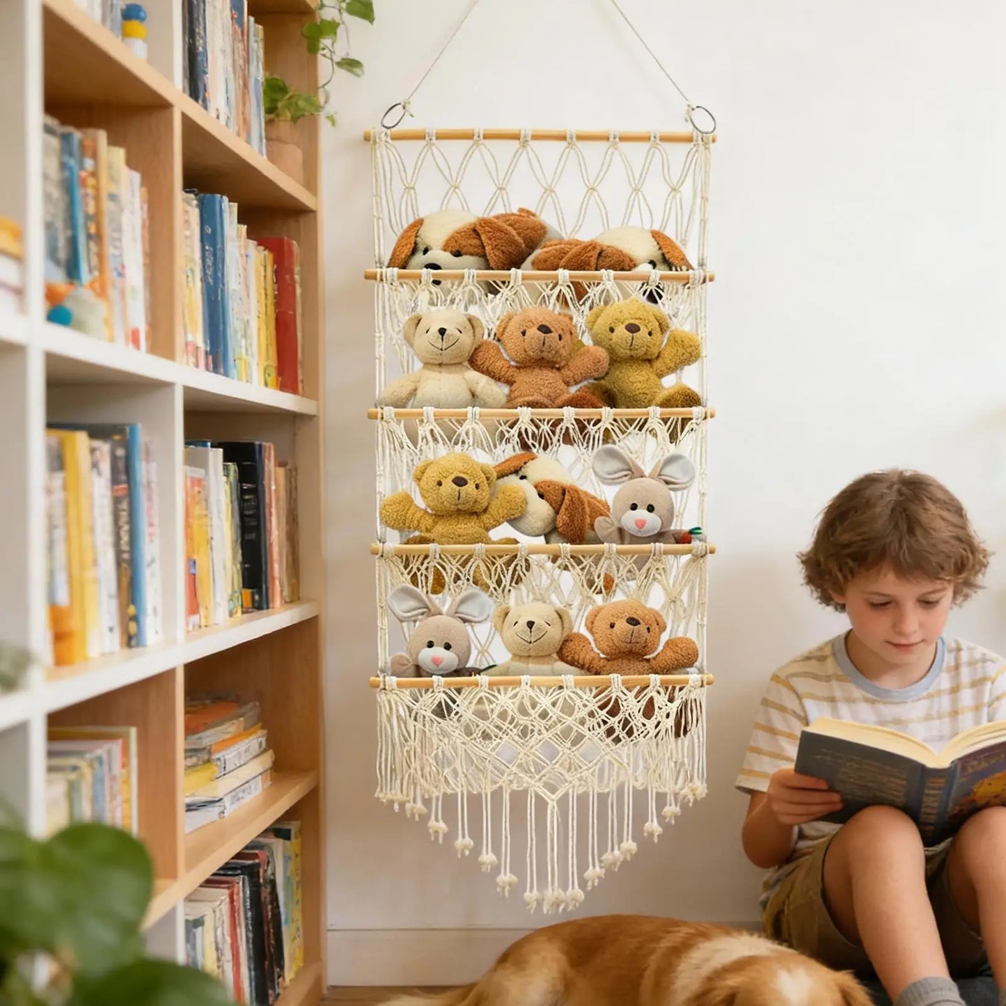 4-Layer Boho Stuffed Animal Storage Net Hammock | Nursery Toy Storage Hammock Peaceful Pleasures Health and Wellness