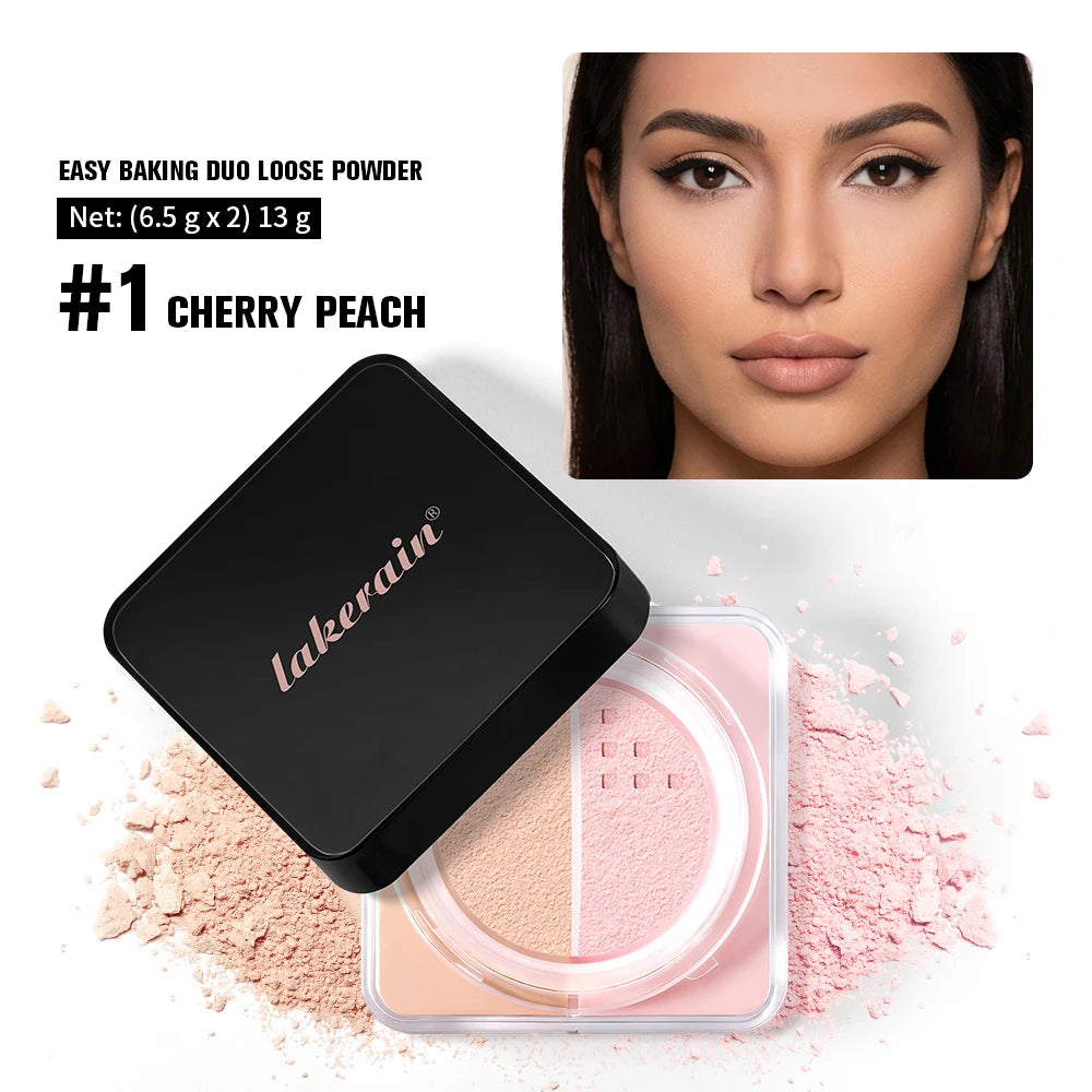 2 in 1 Bake Loose Powder Brightening&Correcting Duo Brightening Correcting Blurred Pores Matte LongLasting Setting Powder Makeup Peaceful Pleasures Health and Wellness 1Cherry Peach